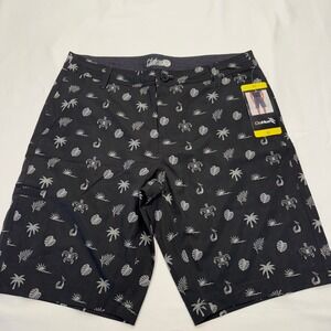 Da Hui Hybrid Shorts Tropical Turtle Palm Print 32 Black Grey New With Tags NWT